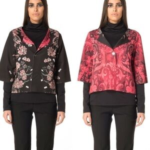 Animapop Jacket reversible floral black red pattern crop